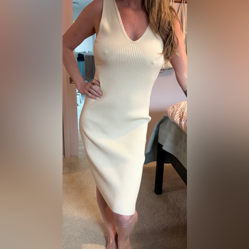 Sleeveless Ribbed Midi Sweater Dress by Express - size Medium